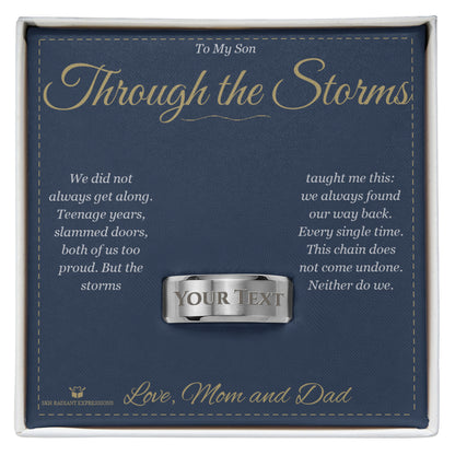 Engraved Men's Ring with personalized message card for son