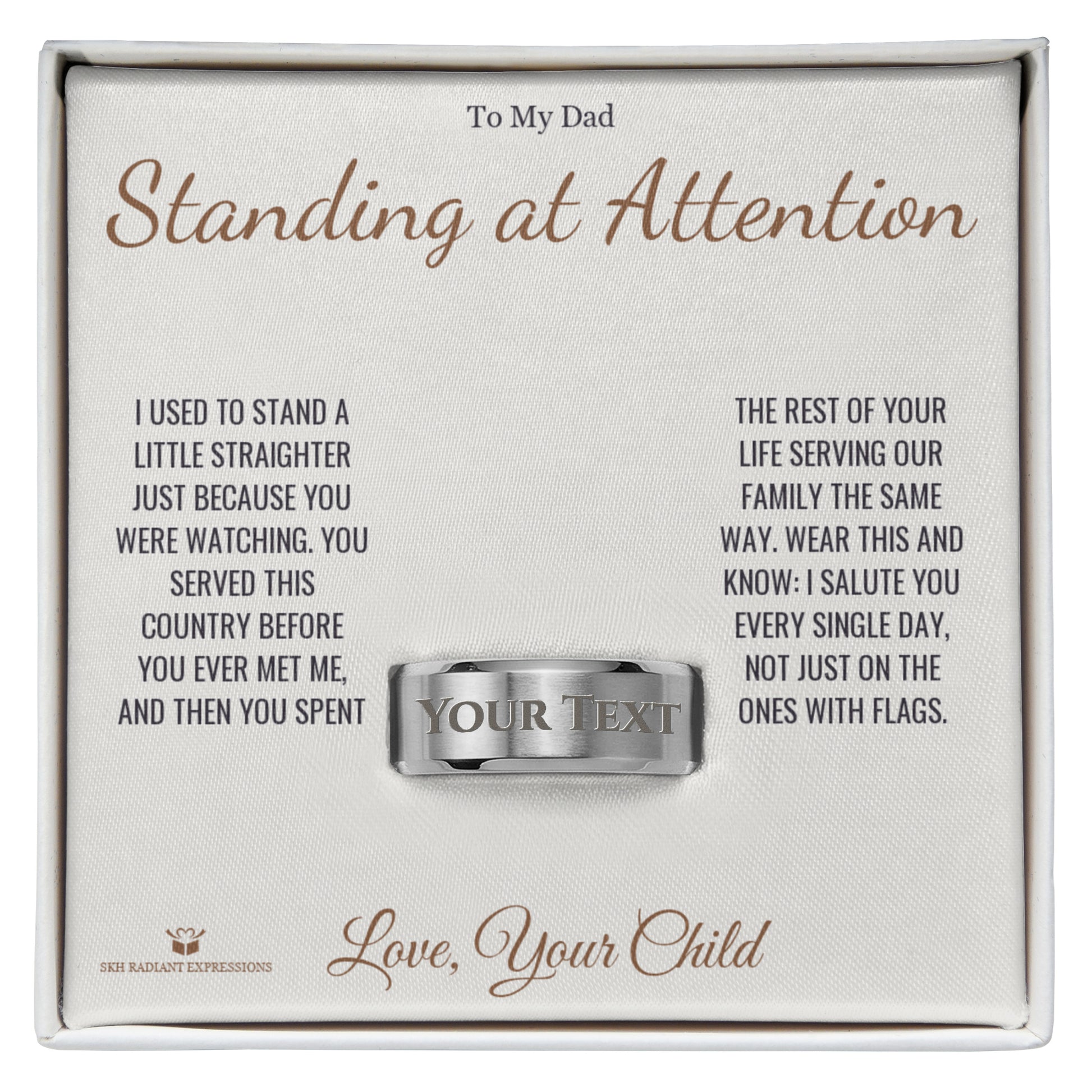 Standing at Attention - Engraved Men's Ring for Dad - personalized keepsake gift from SKH Radiant Expressions