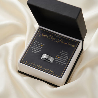 Engraved Men's Ring with personalized message card for son