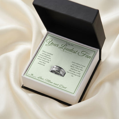 Engraved Men's Ring with personalized message card for son
