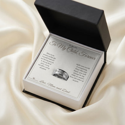Engraved Men's Ring with personalized message card for son