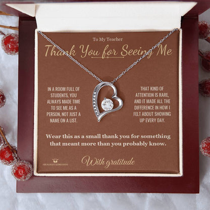 Forever Love Necklace packaging - gift-ready for teacher