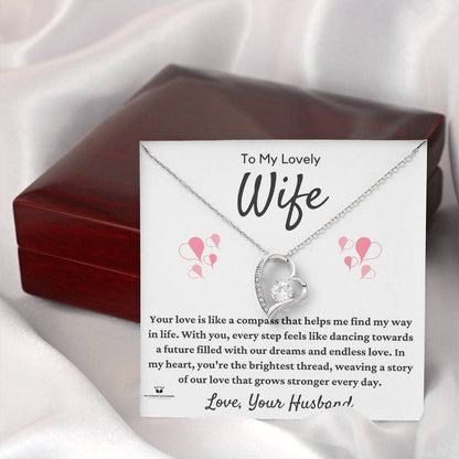 Necklace with personalized message card for wife