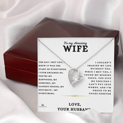 Necklace with personalized message card for wife