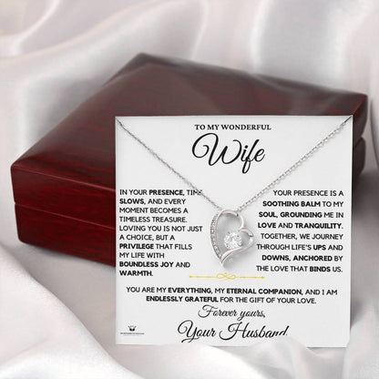 Necklace with personalized message card for wife