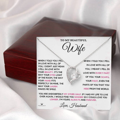 Necklace Embracing Every Part of Yo with personalized message card for wife