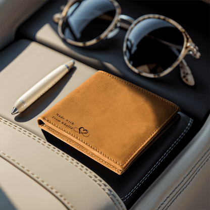 Made With Love  Graphic Leather Wallet - Customize with Your Name - When the person you are thinking of opens this, the first thing them will read is not a brand name - it is your