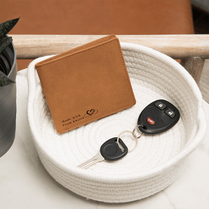 Made With Love  Graphic Leather Wallet - Customize with Your Name - When the person you are thinking of opens this, the first thing them will read is not a brand name - it is your