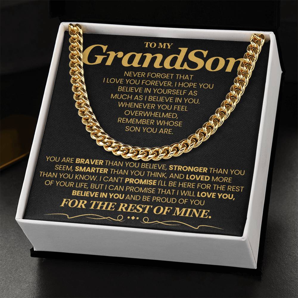 Beautiful Keepsake for Grandson from Grandparent - 'Believe in Yourself' Cuban Link Chain