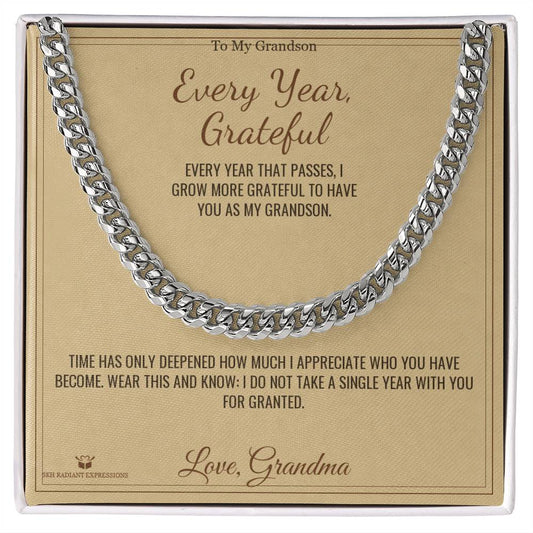 Every Year, Grateful - Cuban Link Chain for Grandson - personalized keepsake gift from SKH Radiant Expressions