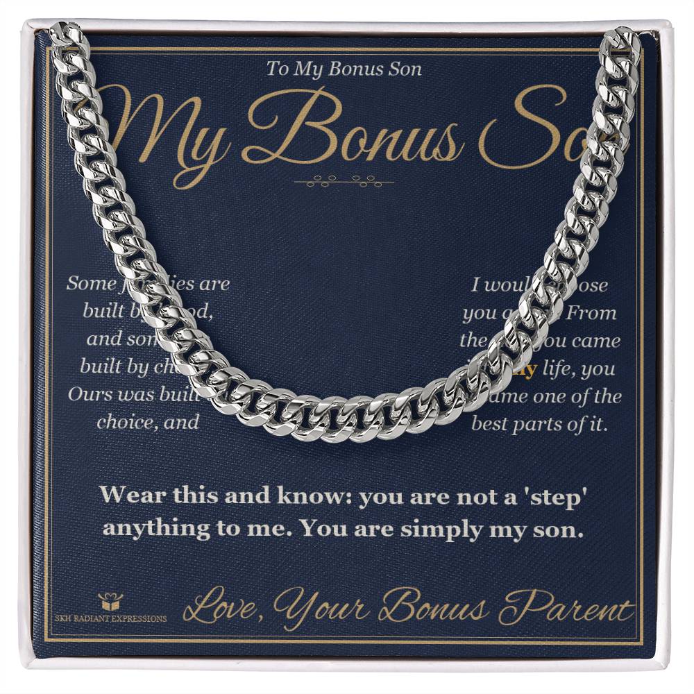 My Bonus Son - Cuban Link Chain for Stepson - personalized keepsake gift from SKH Radiant Expressions