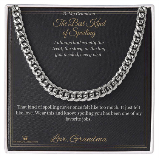The Best Kind of Spoiling - Cuban Link Chain for Grandson - personalized keepsake gift from SKH Radiant Expressions