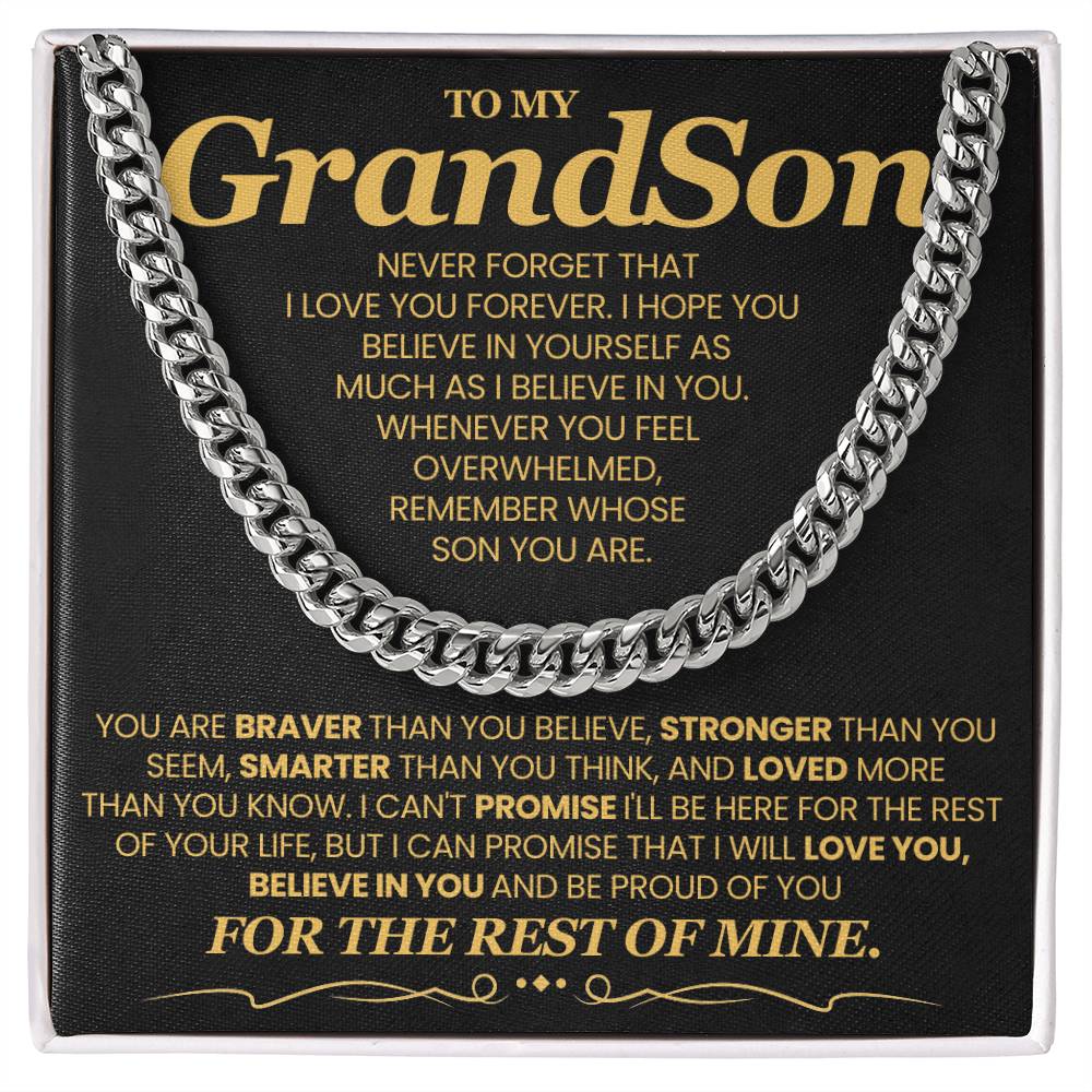 Beautiful Keepsake for Grandson from Grandparent - 'Believe in Yourself' Cuban Link Chain