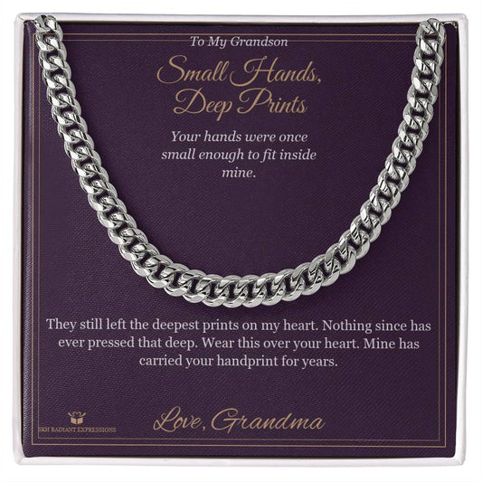 Small Hands, Deep Prints - Cuban Link Chain for Grandson - personalized keepsake gift from SKH Radiant Expressions