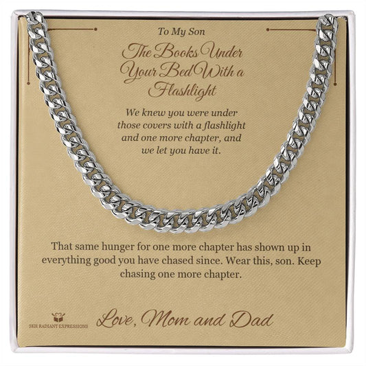 The Books Under Your Bed With a Flashlight - Cuban Link Chain for Son - personalized keepsake gift from SKH Radiant Expressions