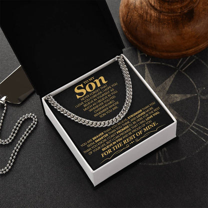 Engraved Cuban Link Chain with message for son