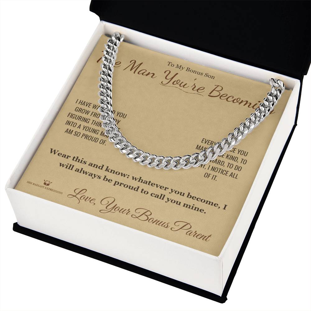 The Man You're Becoming - Cuban Link Chain for Stepson - personalized keepsake gift from SKH Radiant Expressions