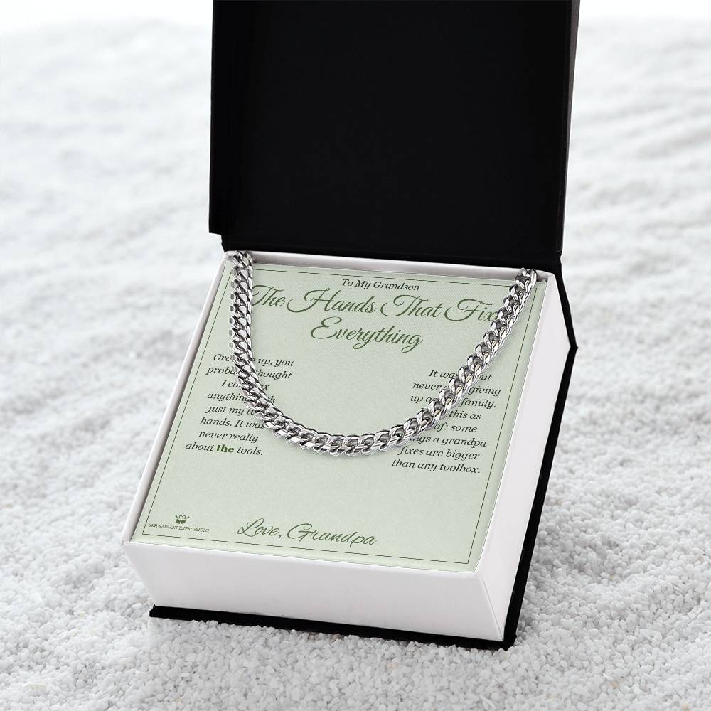 The Hands That Fixed Everything - Cuban Link Chain for Grandson - personalized keepsake gift from SKH Radiant Expressions