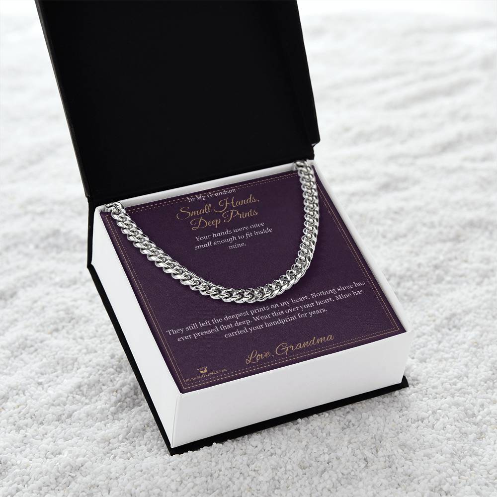 Small Hands, Deep Prints - Cuban Link Chain for Grandson - personalized keepsake gift from SKH Radiant Expressions