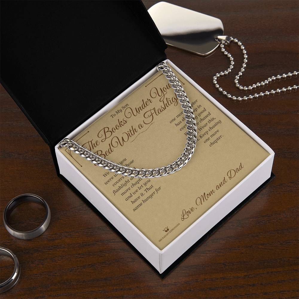 The Books Under Your Bed With a Flashlight - Cuban Link Chain for Son - personalized keepsake gift from SKH Radiant Expressions