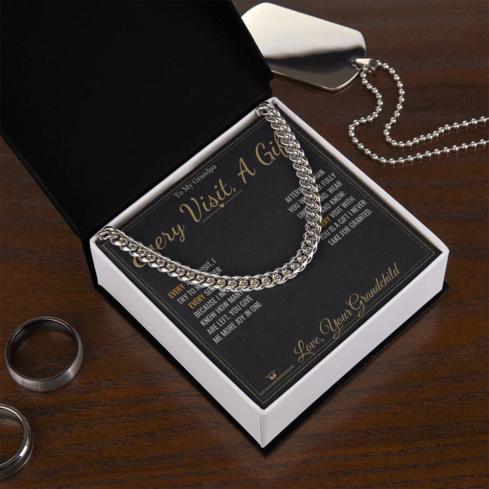 Every Visit, A Gift - Cuban Link Chain for Grandfather - personalized keepsake gift from SKH Radiant Expressions