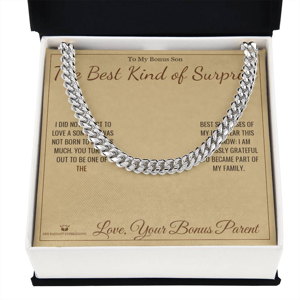 The Best Kind of Surprise - Cuban Link Chain for Stepson - personalized keepsake gift from SKH Radiant Expressions