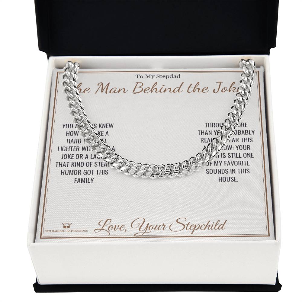 The Man Behind the Jokes - Cuban Link Chain for Stepdad - personalized keepsake gift from SKH Radiant Expressions