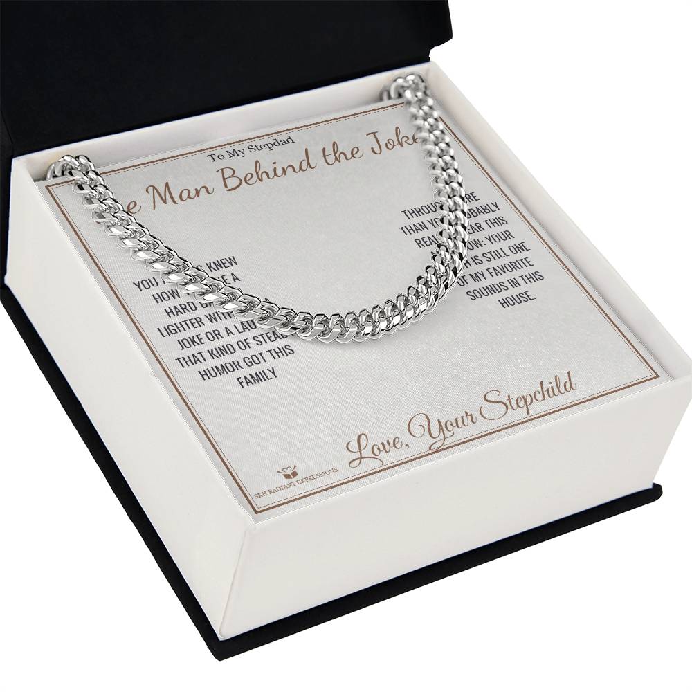 The Man Behind the Jokes - Cuban Link Chain for Stepdad - personalized keepsake gift from SKH Radiant Expressions