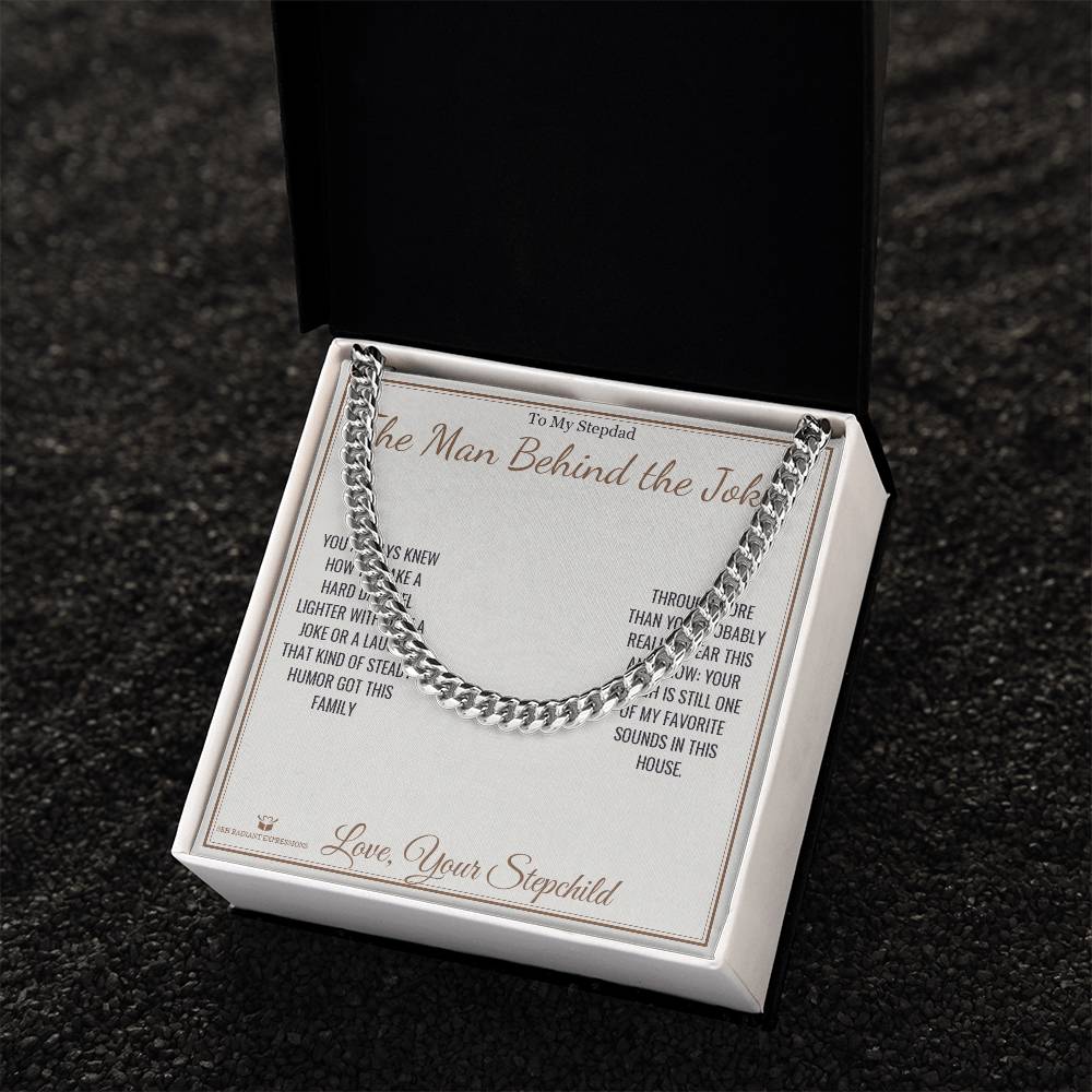 The Man Behind the Jokes - Cuban Link Chain for Stepdad - personalized keepsake gift from SKH Radiant Expressions