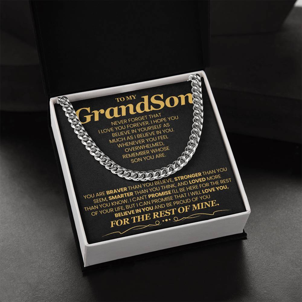 Beautiful Keepsake for Grandson from Grandparent - 'Believe in Yourself' Cuban Link Chain