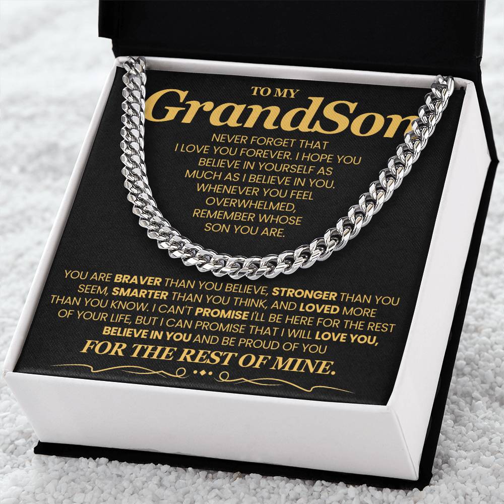 Beautiful Keepsake for Grandson from Grandparent - 'Believe in Yourself' Cuban Link Chain