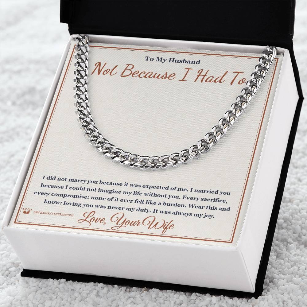 Engraved Cuban Link Chain with message for husband