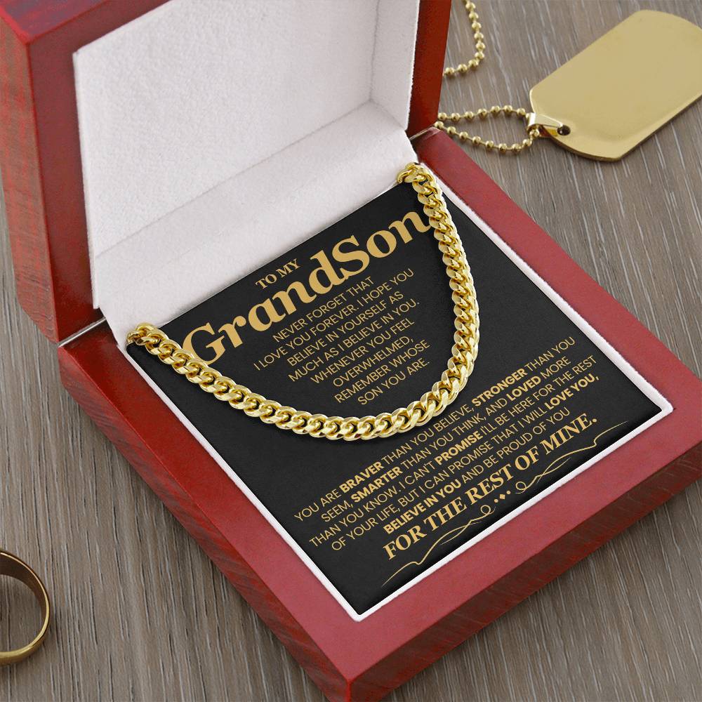 Beautiful Keepsake for Grandson from Grandparent - 'Believe in Yourself' Cuban Link Chain