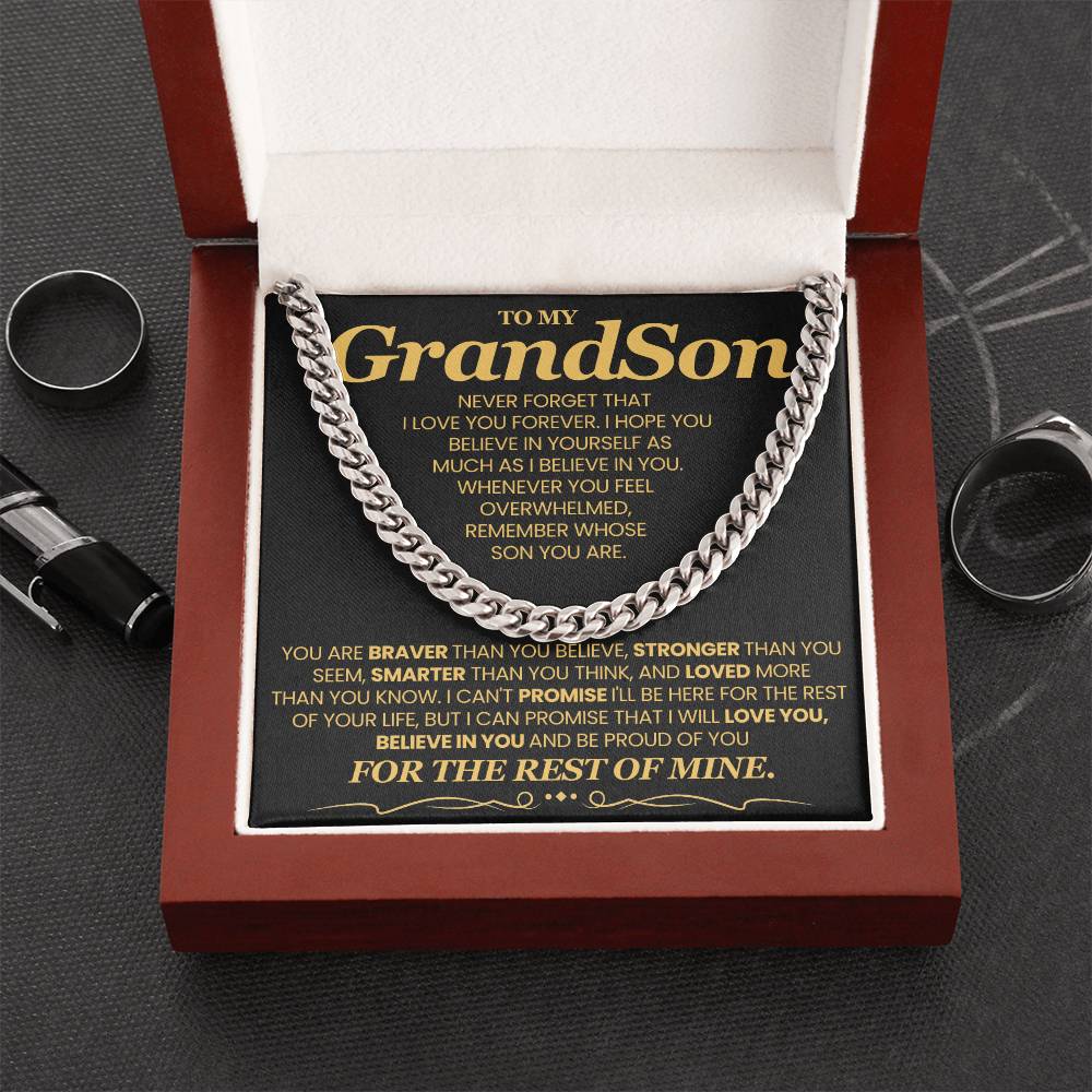 Beautiful Keepsake for Grandson from Grandparent - 'Believe in Yourself' Cuban Link Chain