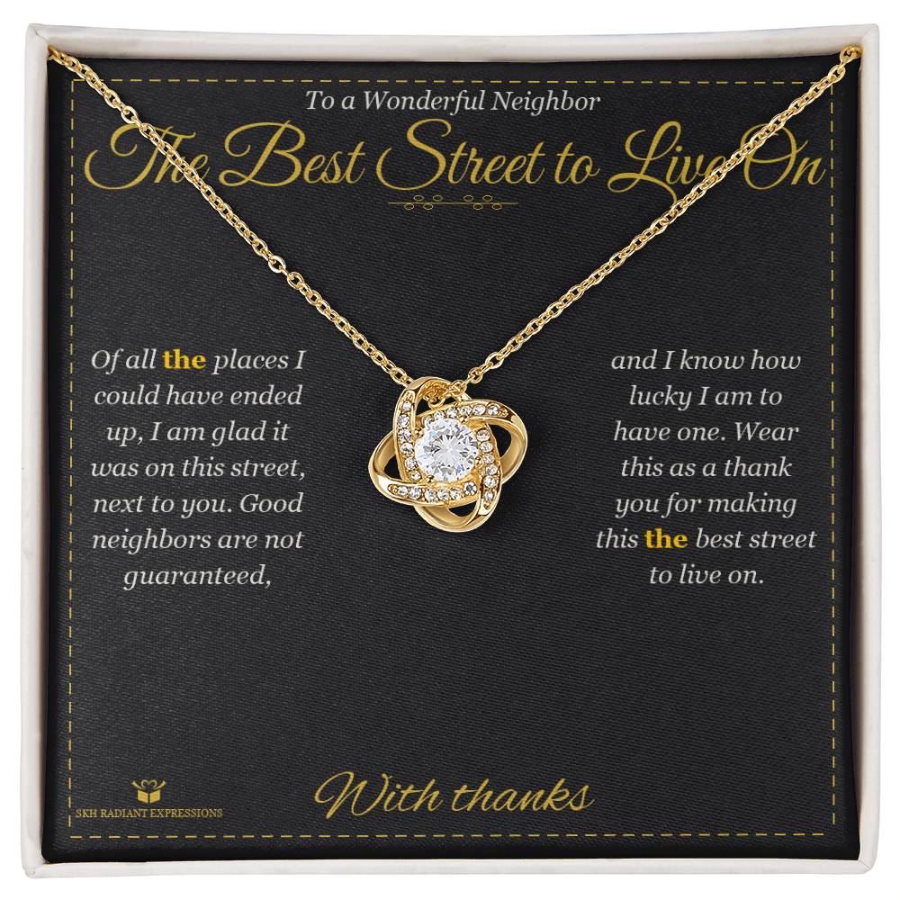 Thoughtful love knot necklace gift for neighbor