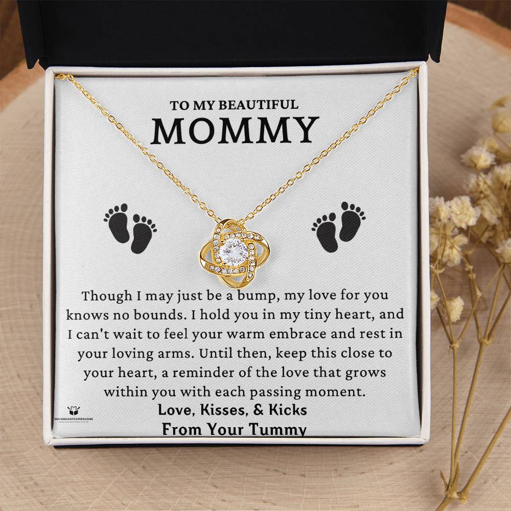 To My Beautiful Mommy - A Precious Message from Your Little One - Love Knot Necklace