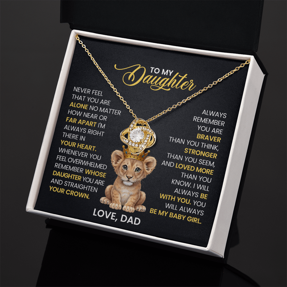 Love Knot Necklace for Daughter from Dad: Always Remember You Are Braver, Stronger, Loved – Father-Daughter Bond Keepsake Jewelry Gift