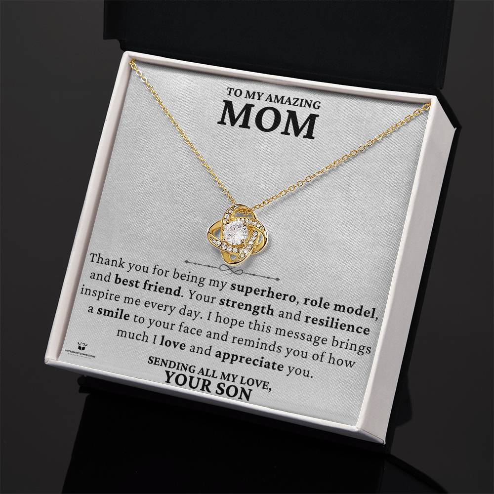 A Son's Loving Message to His Superhero Mom - Love Knot Neckalce