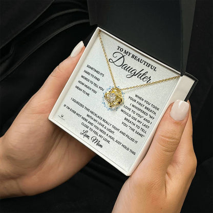 Love Knot Daughter Necklace with Message Card engraved with your own words for her