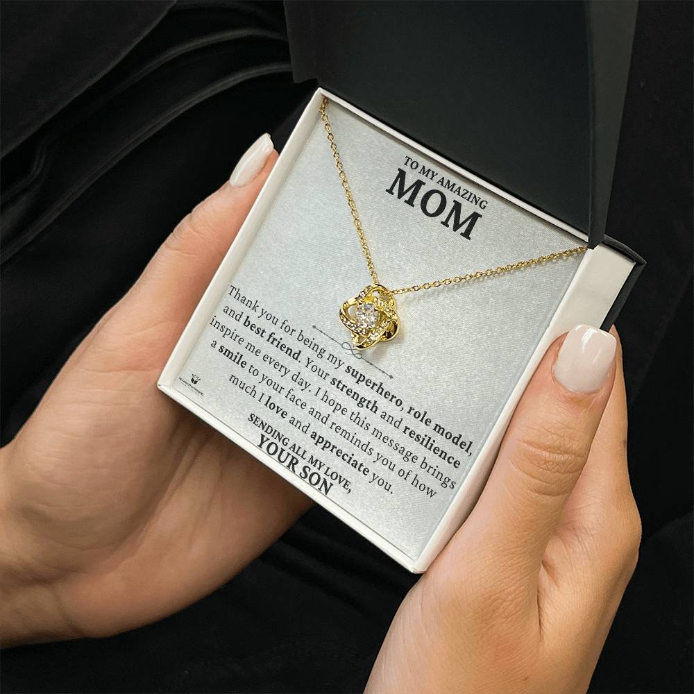 A Son's Loving Message to His Superhero Mom - Love Knot Neckalce