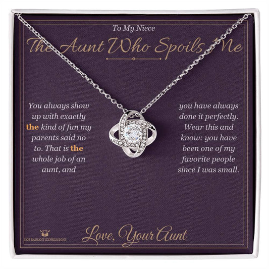 The Aunt Who Spoils Me - Love Knot Necklace for Niece - personalized keepsake gift from SKH Radiant Expressions