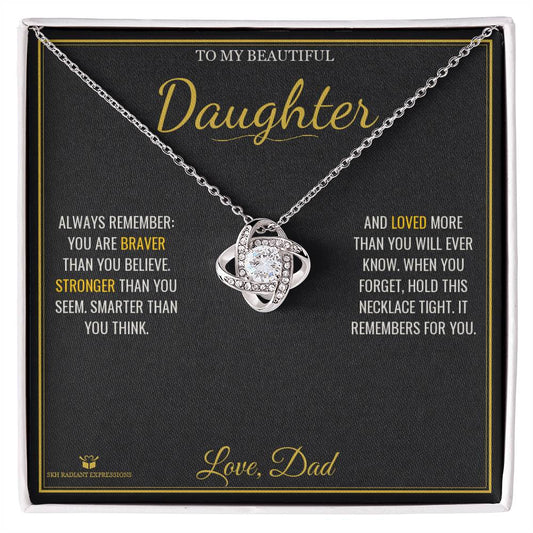 Braver. Stronger. Loved. - Love Knot Necklace for Daughter - personalized keepsake gift from SKH Radiant Expressions