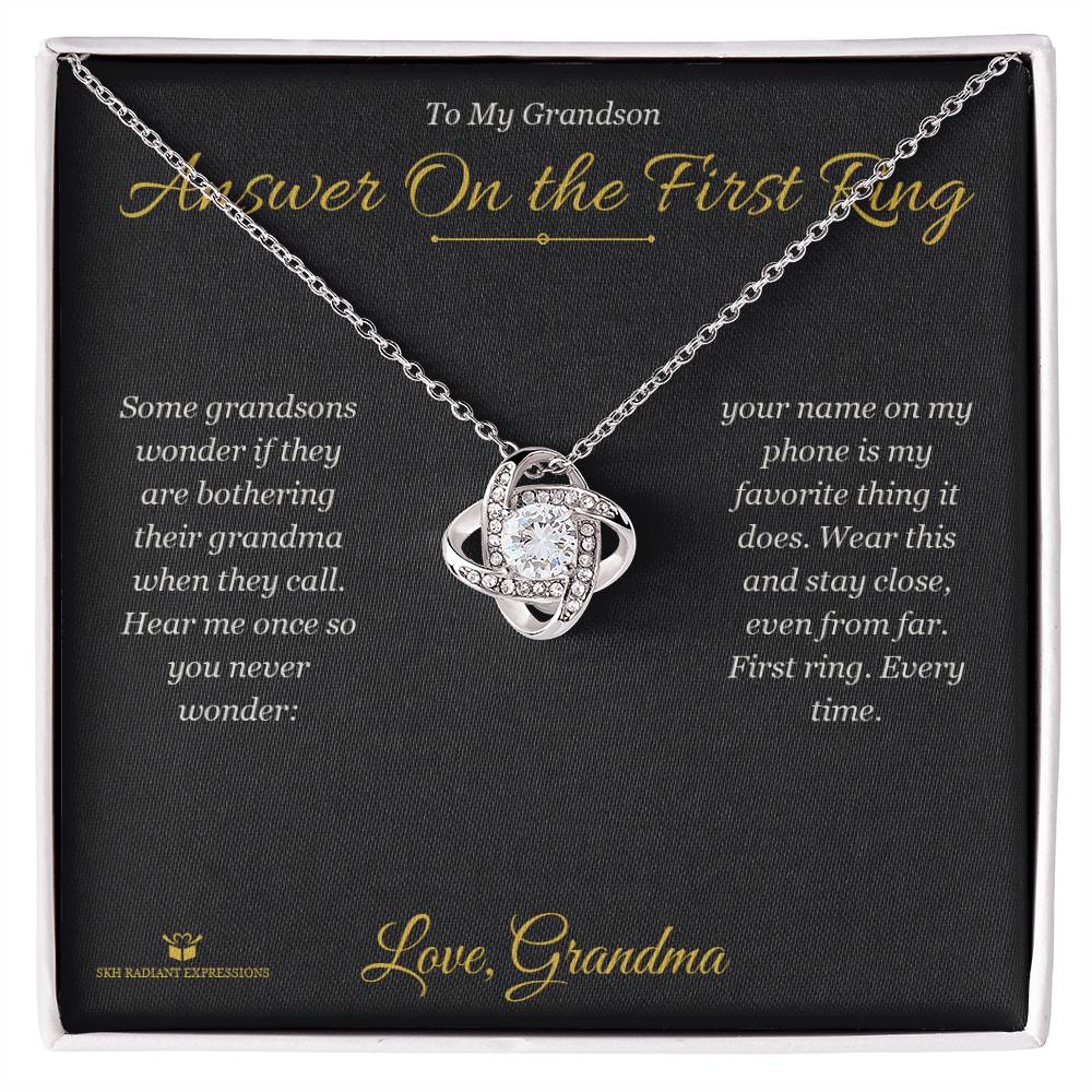 Answer On the First Ring - Love Knot Necklace for Grandson - personalized keepsake gift from SKH Radiant Expressions
