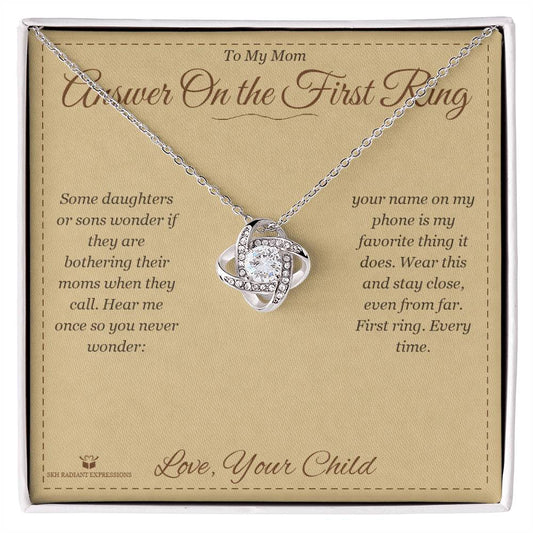 Answer On the First Ring - Love Knot Necklace for Mom - personalized keepsake gift from SKH Radiant Expressions