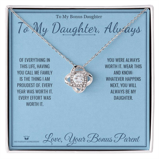 To My Daughter, Always - Love Knot Necklace for Stepdaughter - personalized keepsake gift from SKH Radiant Expressions