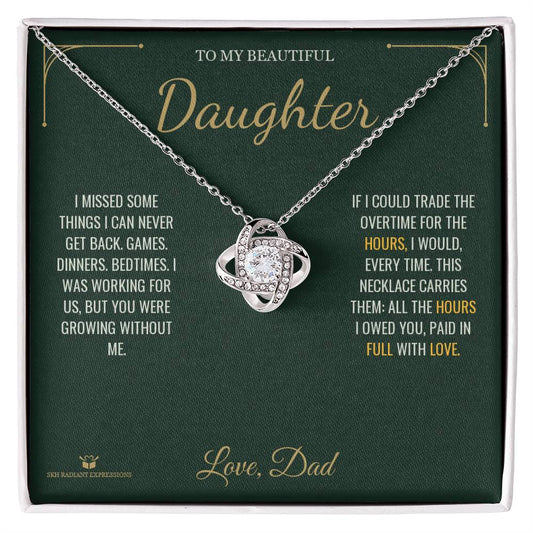 More Than a Paycheck - Love Knot Necklace for Daughter - personalized keepsake gift from SKH Radiant Expressions