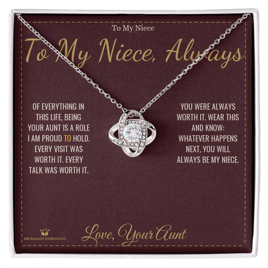 To My Niece, Always - Love Knot Necklace for Niece - personalized keepsake gift from SKH Radiant Expressions
