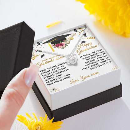 Meaningful gift for them - Graduation Love Knot Necklace with Personalized Message Card