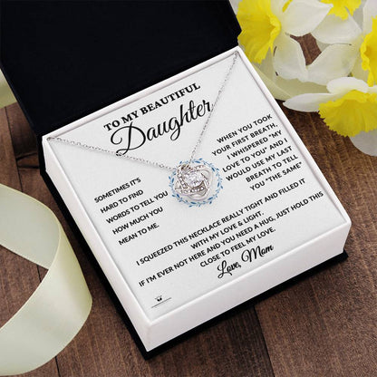 Engraved Love Knot Daughter Necklace with Message Card with message for her