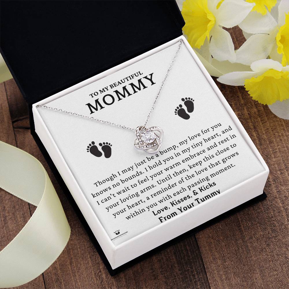 To My Beautiful Mommy - A Precious Message from Your Little One - Love Knot Necklace